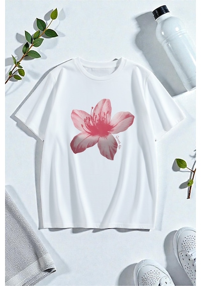 Uyguntarz Çiçek Baskılı Tasarım Tshirt Beyaz