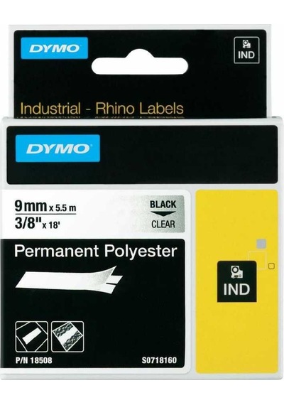 Dymo Rhino Pro 18508 Sabit Polyester Şerit 9Mmx5.5M Şeffaf/Siyah