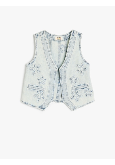 Koton Çiçek Desenli Cepli Pamuklu V Yaka Denim Yelek Lıght Indıgo 5skg20014ad Açık Mavi Koton Çiçek Desenli Cepli Pamuklu V Yaka Denim Yelek Lıght Indıgo 5skg20014ad Açık Mavi