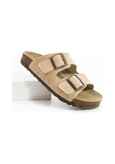 Polomia Comfort Mikanos Aryan Unisex Ortapedik Eva Taban Comfort Çift Bantlı Tokalı Günlük Rahat Sandalet Terlik Bej
