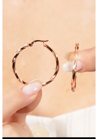 925 Ayar Gümüş Küpe Rose 35 Mm Burgu Şarnel Halka Küpe Barcode Rose