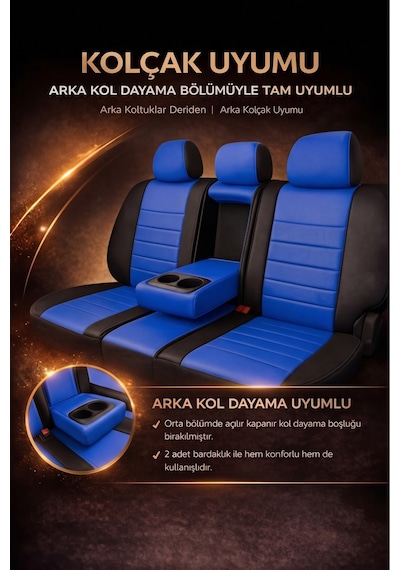 Hyundai Accent Era 2006-2011 Uyumlu Colorline Elegance Deri Mavi Siyah Koltuk Kılıfı