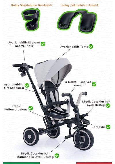 Prego Happy Dino Plus 360 Tamamen Katlanabilir Çocuk Bisikleti