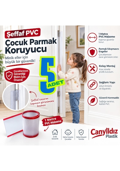 Çocuk Bebek Parmak Koruyucu Kapı Menteşe Parmak Koruyucu 5 Adet Şeffaf