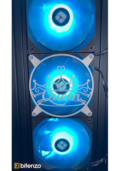Kraliçe Tacı "queen" Yazılı 120x120 Mm Pc Fan Kapağı - Masaüstü Bilgisayar Fan Kapağı Beyaz