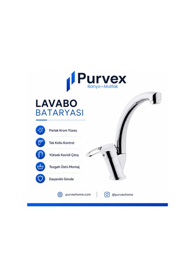 Purvex Home Klasik Kuğu Lavabo Bataryası Aç Kapa Eviye Musluğu Mutfak Ve Banyo Tezgah Üstü Krom Pirinç Musluk Batarya Seti Lüks Döner Borulu