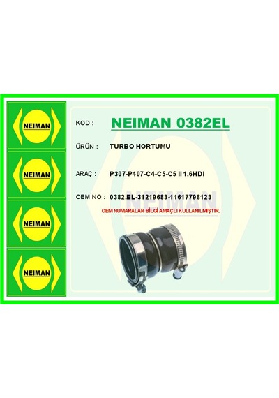Bescher Turbo Hortumu P307-p407-c4-c5-c5 Iı 1.6hdı Neıman 0382el 0382.el 31219683 11617798123