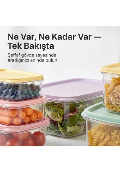 6'lı Saklama Kabı Seti İç İçe Geçen Renkli Kapaklı Erzak Kabı 0.3-2.9 Lt
