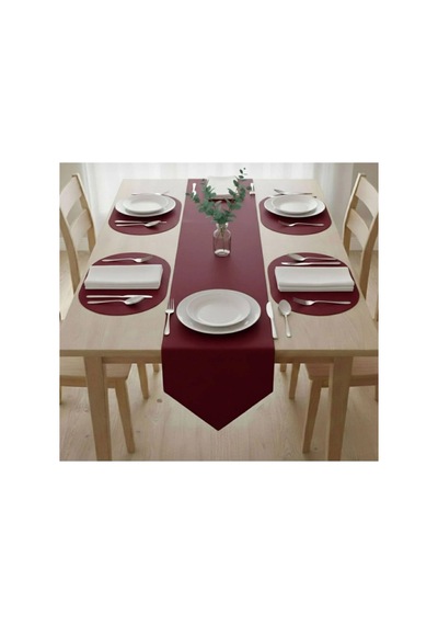 Kk Swords 4+1 Adet Deri Amerikan Servis+runner Set 4 Amerikan Servis -1 Runner Supla Decor Masa Decoru Bordo
