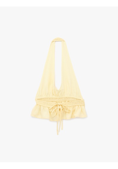 Koton Rahat Kalıp Halter Yaka Kolsuz Fırfırlı Sırt Detaylı Crop Bluz Sarı 6sal30006ıw