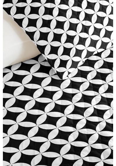 Siyah Geometrik Modern Tek Kişilik Pike Takımı - Beyaz Minimal 160x220 Cm Kapitone Yatak Örtüsü Bohem Ot Dokusu
