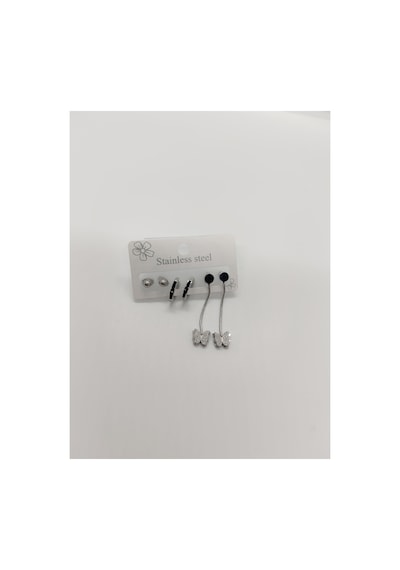 Kelebekli Çelik 3 Lü Küpe Silver Gümüş