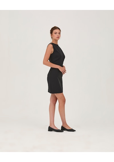 Samore Viscos Mini Elbise Siyah Siyah