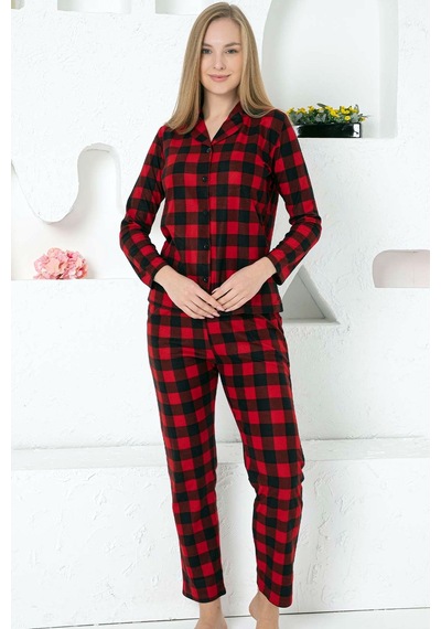 Alimer Kadın Kımızı U Kol Likralı Kışlık Pijama Takım Edy2770uk-k Kırmızı