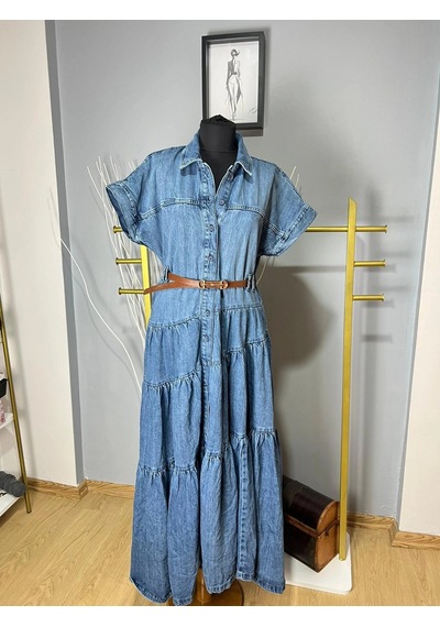Byemelika Rahat Kalıp, Maxi Denim Elbise Çok Renkli