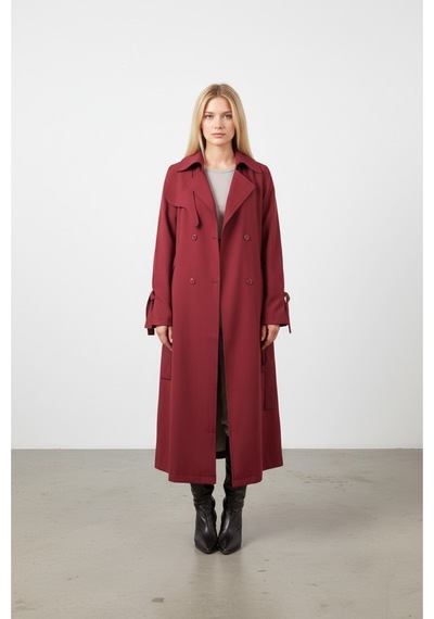 Durivya Omuz Detaylı Oversize Trençkot Bordo