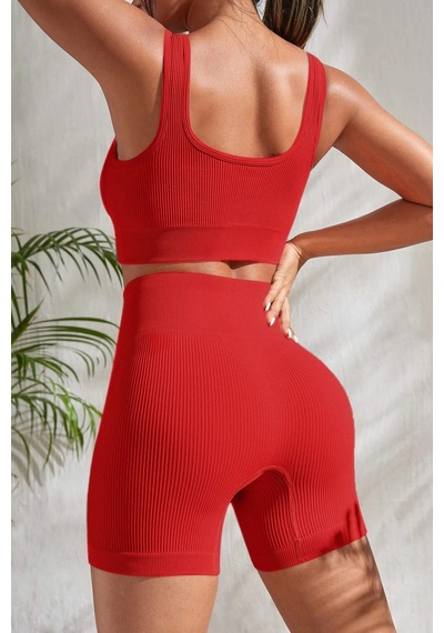 Ang Butik Kadın Kırmızı Kalın Askılı Yüksek Bel Şortlu Gecelik Takımı