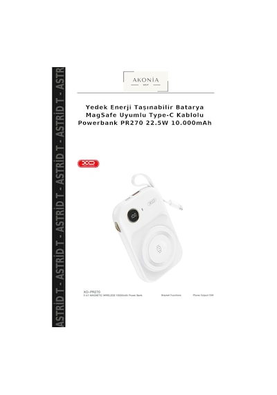 Yedek Enerji Taşınabilir Batarya Magsafe Uyumlu Type-c Kablolu Powerbank Pr270 22.5w 10.000mah Çok Renkli