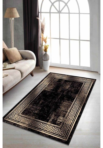 Kahverengi Gold Çerçeveli Kaymaz Taban Dekoratif Halı Ar168n11 Gold - Kahverengi