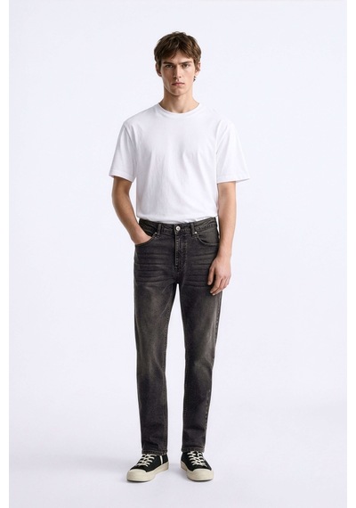 Erkek Slim Fit Düz Kesim Dar Paça Antrasit Jean Pantolon
