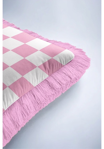 Damalı Retro Şık Saçaklı Yastık Kılıfı - Geometrik Pop Art Pembe Beyaz Pembe Püsküllü Kırlent Kılıfı Puslu Kanyon Aura Damalı Retro Şık Saçaklı Yastık Kılıfı - Geometrik Pop Art Pembe Beyaz Pembe Püsküllü Kırlent Kılıfı Puslu Kanyon Aura