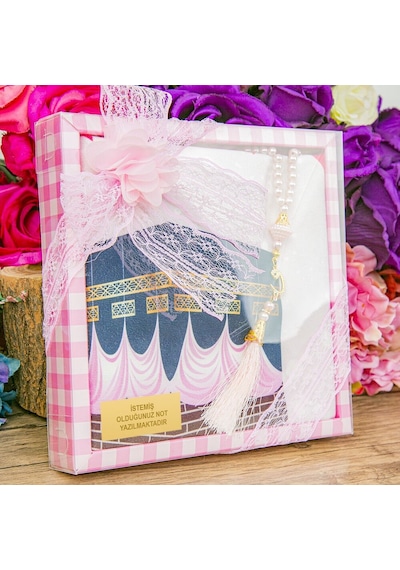 Çocuk Seccadesi 45 82 Cm, İnci Tesbihli Asetat Kutulu Set-pembe Çok Renkli