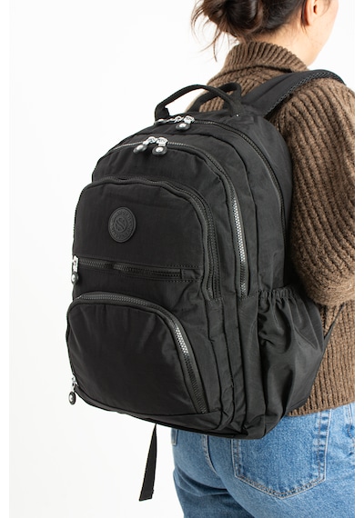 Özer -3013 Sanmorris Unisex Suya Dayanıklı Krinkıl Kumaş Çok Gözlü Orta Boy Laptop Okul Ve Sırt Çantası Siyah