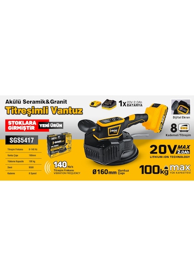 Sgs5417 - 100 Kg Akülü Seramik Granit Titreşimli Vantuz 20 Volt 2 Amper