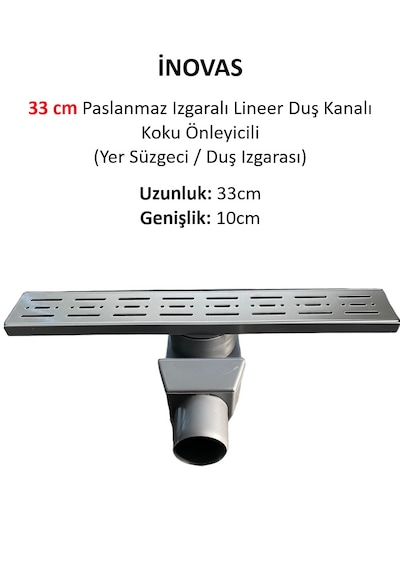 33 Cm Paslanmaz Izgaralı Lineer Duş Kanalı Koku Önleyicili