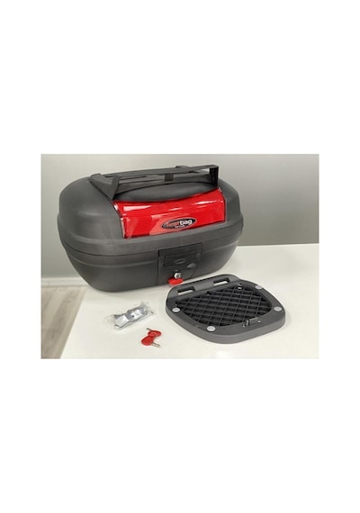 Volta Vs2 Akmbox 48 Lt Bagajlı Motorsiklet Çantası Kırmızı Reflektörlü Arka Bagaj Siyah