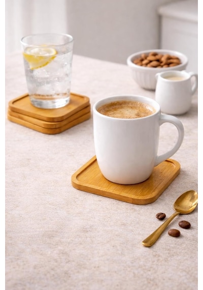6 Lı Kare Bambu Bardak Altlığı Seti 10 Cm Kaymaz, Dayanıklı, Şık Tasarım, Sunumluk Ahşap