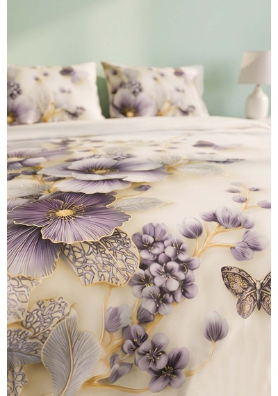 Krem Nayra 3d Flower Çift Kişilik Nevresim Takımı 4 Parça