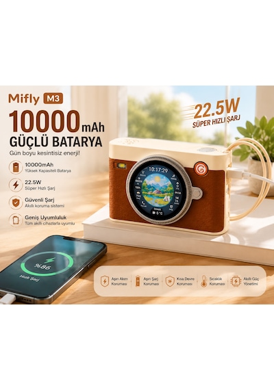 Smart Treasure M3 10000 Mah 22.5w Hızlı Şarjlı Powerbank Bluetooth Hoparlör 1.53 Dokunmatik Akıllı Ekranlı Taşınabilir Şarj Cihazı Kahverengi