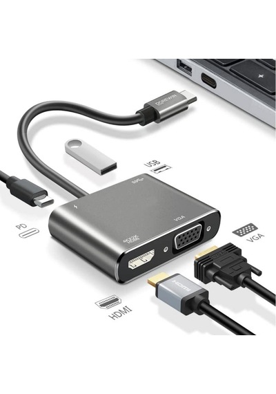 Go İthalat 4 Ü 1 Arada Type-c To Hub Dönüştürücü Adaptör 4k Ultra Hd Hdmı &amp Amp Vga Görüntü Ak