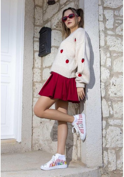 Kadın Vegan Deri Beyaz Sneakers - Days Till Christmas Tasarım Çok Renkli
