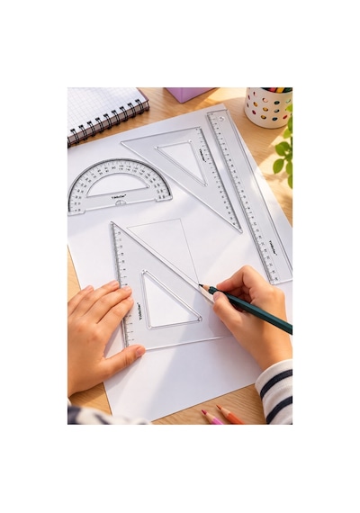Şeffaf Plastik Gönye 30 45 60 90 Cetvel 30 Cm Açı Ölçer İletki 1 Adet Kod100 Teknik Çizim Seti Geometri Matematik
