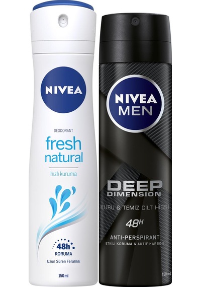 Nivea Fresh Kadın Sprey Deodorant 150 ML + Deep Dimension Erkek Sprey Deodorant 2 x 150 ML