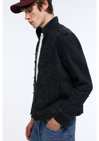Defacto Regular Fit Dik Yaka Fermuarlı Pamuklu Jean Napolyon Ceket J1027ax26aunm40 Siyah-nm40