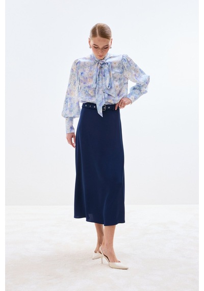 Sateen Kemerli Saten Etek - Lacivert-137016 Lacivert