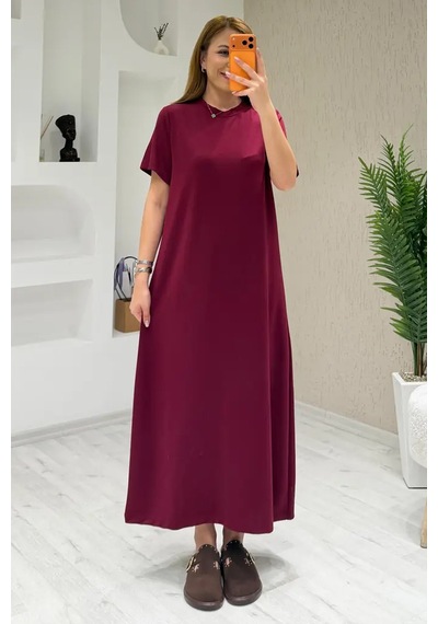 Fiolin Soft Touch Modal Kısa Kollu Elbise Bordo