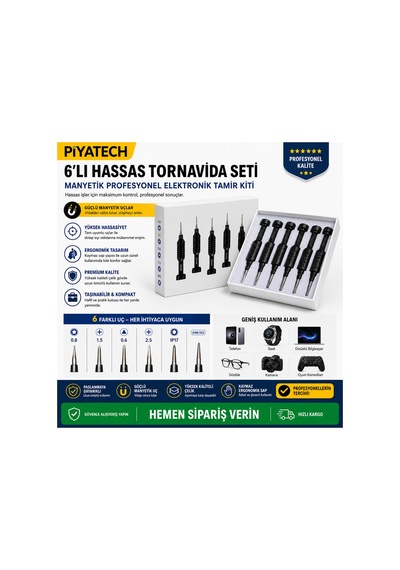 6 Lı Tornavida Seti Manyetik Elektronik Tamir Kiti