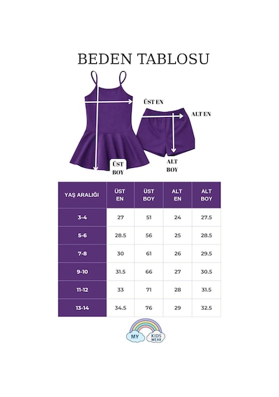 My Kids Wear Kız Çocuk Garson Mayo Elbiseli Şortlu 2 Li Takım 12425 Mor
