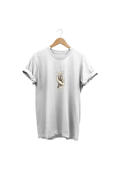 El Desenli Baskılı Beyaz T-shirt Beyaz