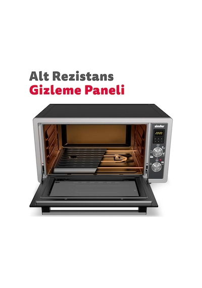 Simfer 7003 İnox Gri 70 LT Turbo Fan Mini / Midi Fırın - 6 Fonksiyon,Yoğurt Yapma, Buz Çözme & İç Aydınlatma