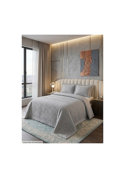 Premium Kabartma Dokulu Royal Model Çift Kişilik Yatak Örtüsü 2 Adet Yastık Kılıfı Dahil 250 X 260 Premium23004 Gri