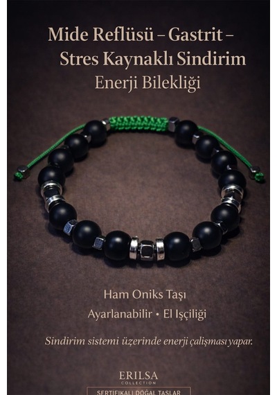 Sertifikalı Yeşil Sindirim   Bilekliği Ham Oniks - T Çok Renkli