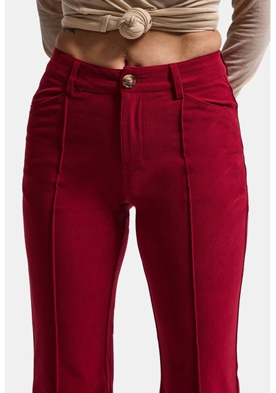 Kadın Bordo Flare Fit Pürüzsüz Dokulu Esnek Velvet Kadife Kumaş Pantolon