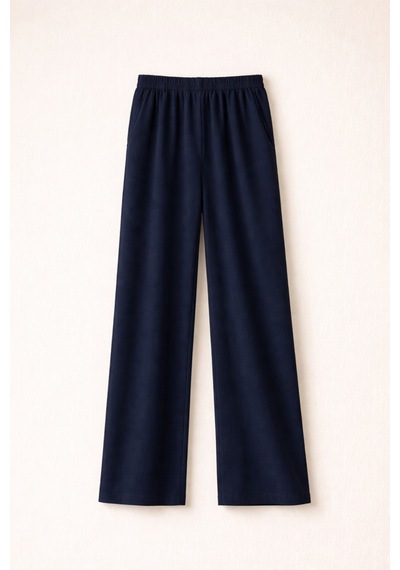 Ivoire Wear Kadın Beli Lastikli Bürümcük Pantolon Lacivert