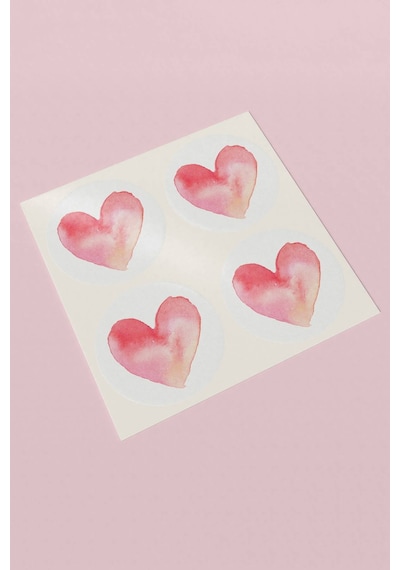 90 Adet Pembe Kalp Desenli Paketleme Etiketi 3x3cm St2020 Çok Renkli