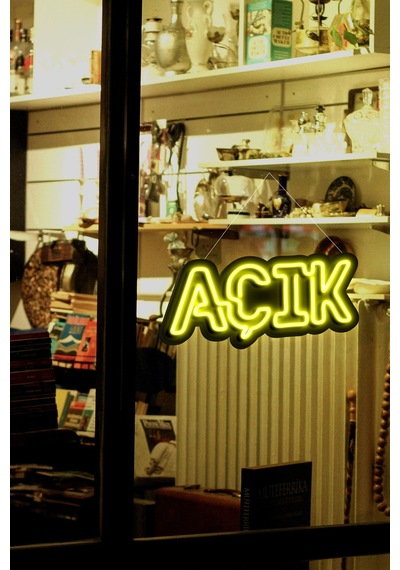 Açık Yazısı Neon Led Dükkan - İşyeri - Kapı Yazısı Sarı Sarı
